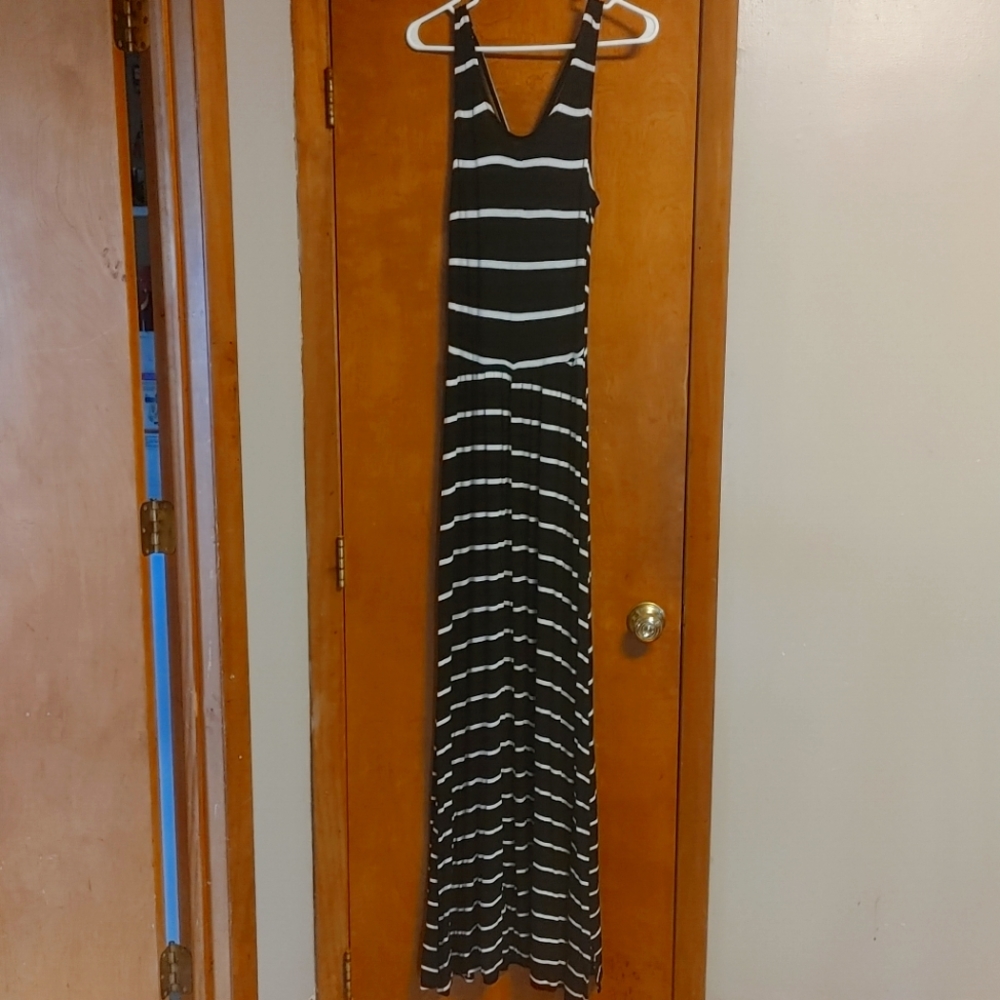 Mourices Maxi black and white striped dress.